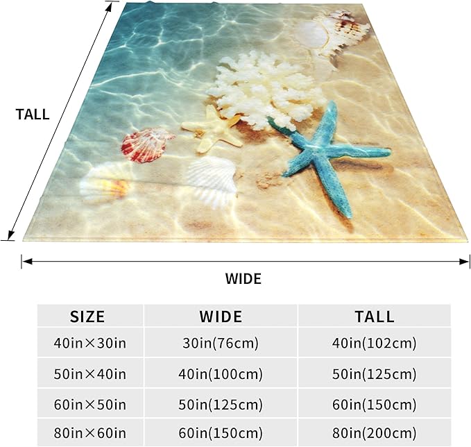 Beach Throw Blanket, Ocean Theme Seashell Travel Warm Blanket for Bedroom, Living Room, Sofa, Bed, Office - 60x50 Inch