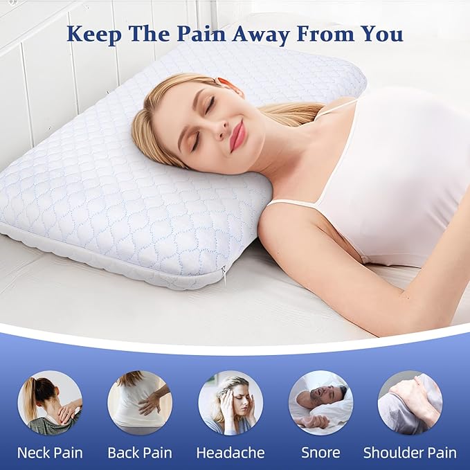 Ultra Thin Flat Pillows for Sleeping Standard Size Set of 2, Cooling Memory Foam Pillow 2.75 inch Height Ultra Thin Pillow,Slim Bed Pillows for Stomach Back Sleeper,16x25 Inch