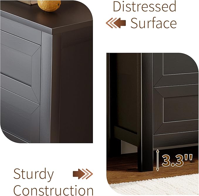 5 Drawer Dresser, Farmhouse Tall Dresser for Bedroom, Antique Black Chest of Drawers, Modern Dressers for Bedroom, Closet