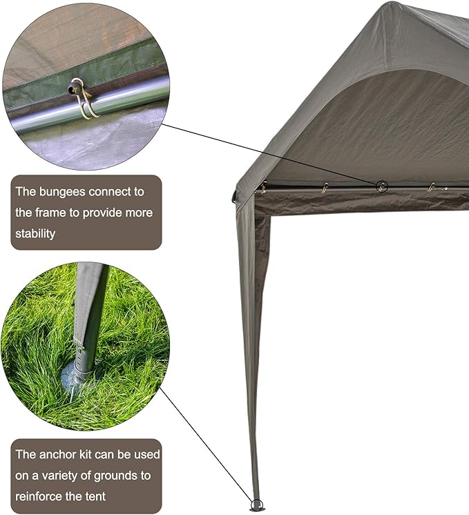 Sunnyglade 10x20 Ft Heavy Duty Carport Canopy Outdoor Portable Garage Tent Boat Shelter with 6 Legs for Outdoor Party, Wedding, Birthday, Garden, Boat,Dark Grey