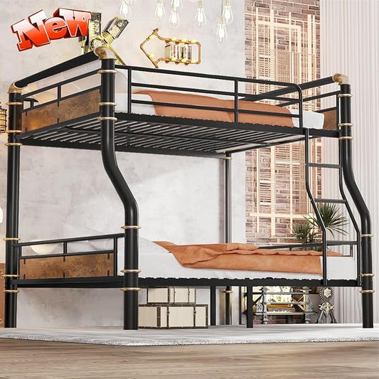 ULUCAN Reinforced Version & Stronger Convertible Steel Full XL Over Queen Size Bunk Bed Frame, Heavy Duty Thickened Safer More Stable Metal Bunkbeds (Full XL Over Queen)