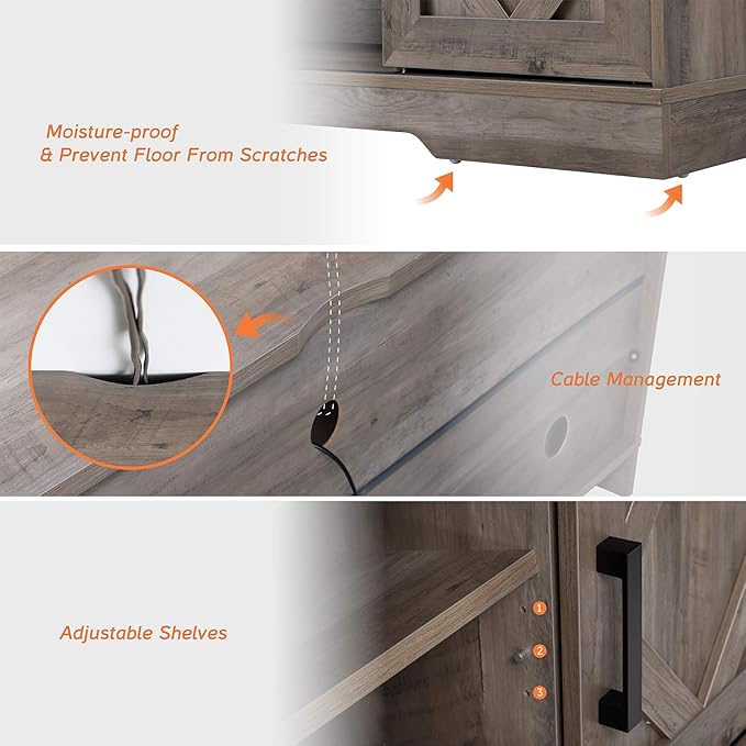 WAMPAT Modern Farmhouse 3 in 1 TV Stand for up to 85" TVs Wood Entertainment Center with Sliding Barn Door and Adjustable Media Storage Shelf for Living Room,Washed Grey