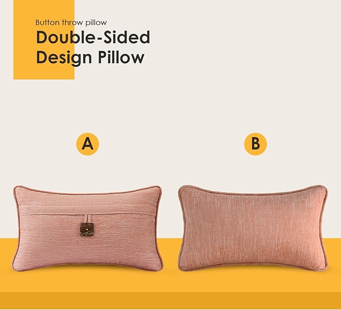 Outdoor Decorative Pillows with Coconut Button Pack of 4, 20" x 12" Outdoor Pillow Set for Couch Bed Throw Patio Sofa, Light Lotus Red