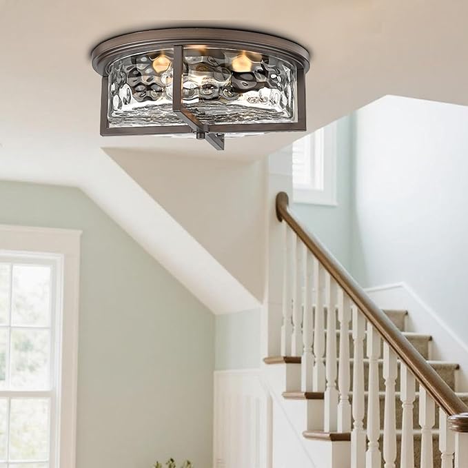 16" D Industrial Flush Mount Ceiling Light, Large 3-Light Farmhouse Close to Ceiling Lights for Hallway, Kitchen, Bathroom, Dining Room (Oil Rubbed Bronze,)