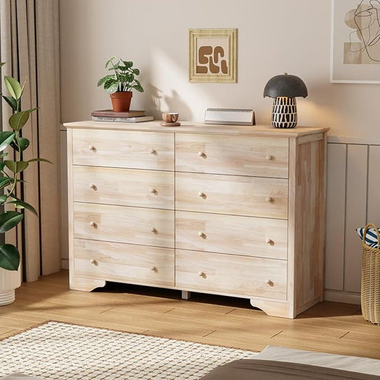 VINGLI 55" W Solid Wood Dresser 8 Drawer, Unfinished Chest for Color DIY, 55.1" W*17.72" D*37" H