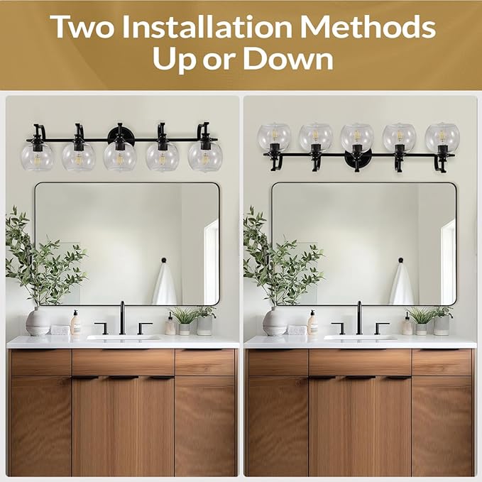 ANDY STAR Black Vanity Light, 5-Light Bathroom Light Fixture, 35" Large Bathroom Lighting Over Mirror, Industrial Wall Sconce, Perfect for Big Bathrooms, Double Vanities, Long-Length Elegant Design