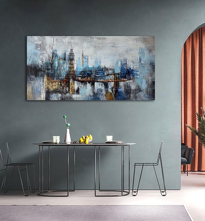 Pogusmavi Large Wall Art for Bedroom Abstract City View Canvas Art Modern Home Decor Gray Blue Buildings Prints for Bedroom Wall Art Office Artwork Wall Decor for Living Room Decor 29x58 inches