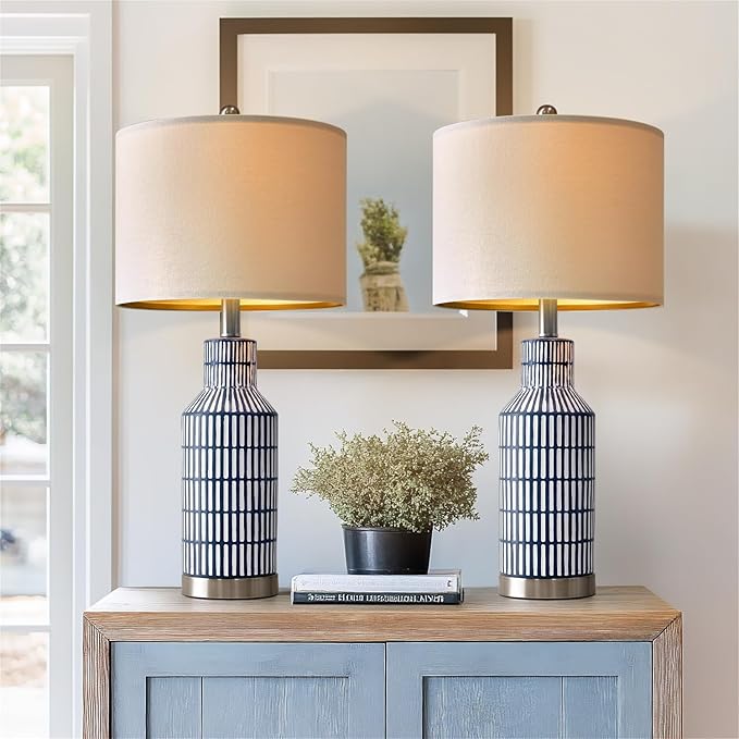 25" Modern Ceramic Lamps Single Table Lamp for Living Room Bedroom Farmhouse Nightstand Bedside Lamps