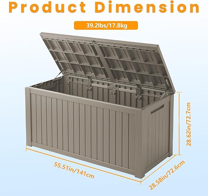 200 Gallon Outdoor Storage Bench Waterproof - Resin Deck Storage Chest for Patio & Pool, Lockable Outdoor Storage Box for Cushions & Tools, UV-Resistant, Granite Grey