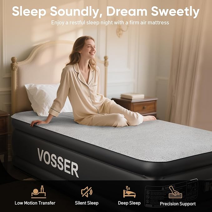 Twin Air Mattress with Built-in Pump,18'' Foam Topper Blow Up Mattress,Luxury Inflatable Mattress 2 Mins Self-Inflation/Deflation - Breathable and Flatness-Free for Camping, Home & Guests