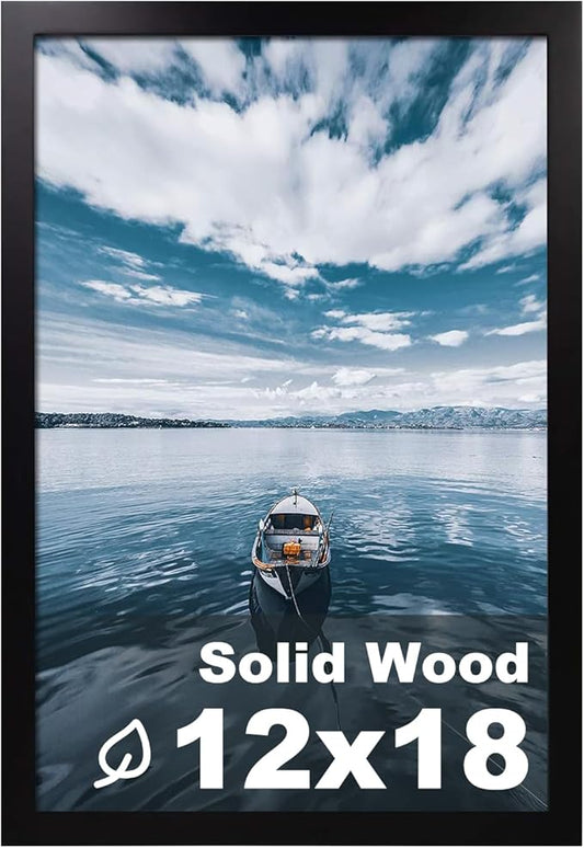 Egofine 12x18 Solid Wood Picture Frame, Made of Solid Wood Covered by Plexiglass 8.5x11 with Mat 12x18 without Mat, Poster Frame for Wall Mounting Hanging Photo Frame Vertically or Horizontally, Black