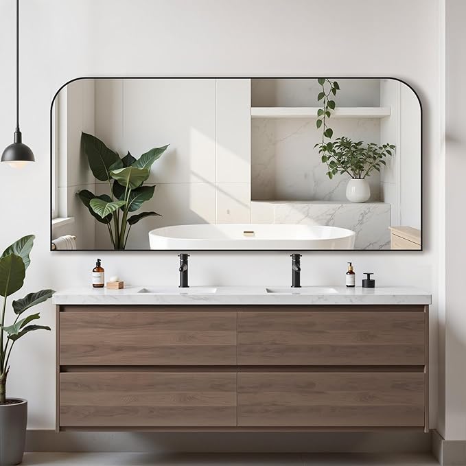 Bathroom Mirror, Wall Mirrors, Black Metal Framed Wall-Mounted Mirrors, Bathroom Vanity Mirror for Over Sink, Living Room, Bedroom, Entryway, 72x32 Inch, Black