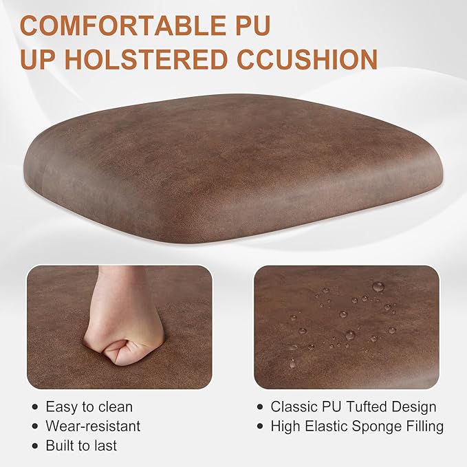 Home Office Desk Chair, Mid-Century Style Desk Chair with Padded Arms, Adjustable Seat Height, Mid Back 360° Small Computer Chair with Mobile Mute Wheel, PU Leather (Brown)