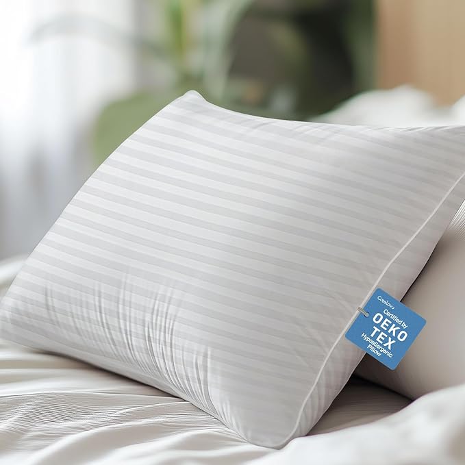 Hypoallergenic Soft Standard/Queen Size Pillow, Down Alternative Filling with Cotton Shell Hotel Quality Pillow, Breathable, Ideal for Side, Back and Stomach Sleeper, Oeko-TEX Certified