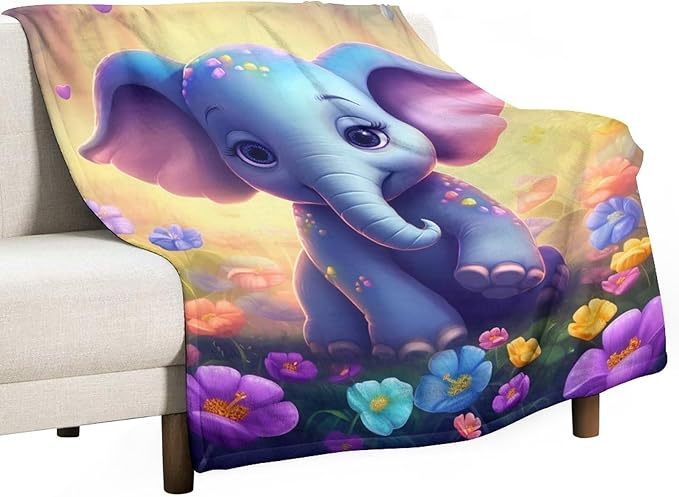 Elephant Blanket Elephant Gifts for Girls Cute Little Elephant Throw Blanket for Kids Adults Soft Warm Cozy Fleece Blanket for Couch Sofa Bed 50"x60"