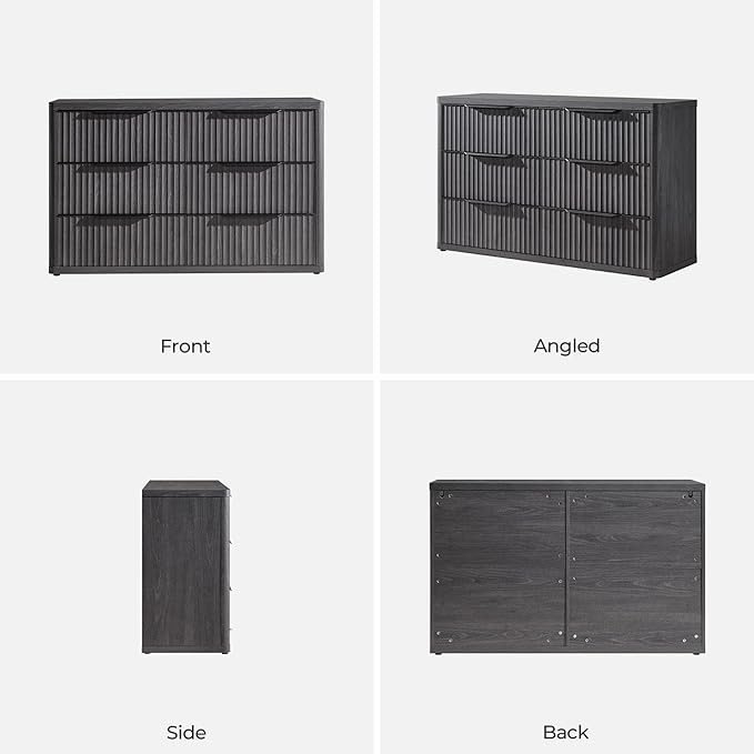 SICOTAS Dresser for Bedroom 6 Drawer Dressers & Chests of Drawers for Closet Long Large Modern TV Stand Set for Clothes Storage Fluted Wide Clothes Closet for Hallway Entryway, Dark Grey Alder