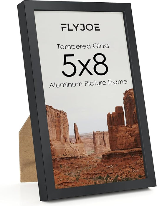 5x8 Metal Picture Frame - Black Aluminum Photo Frames-Real Real Glass,Tabletop Display,Mounting Horizontally or Vertically Decor for Wall Gallery Poster Photo 5x8 Frames, Black