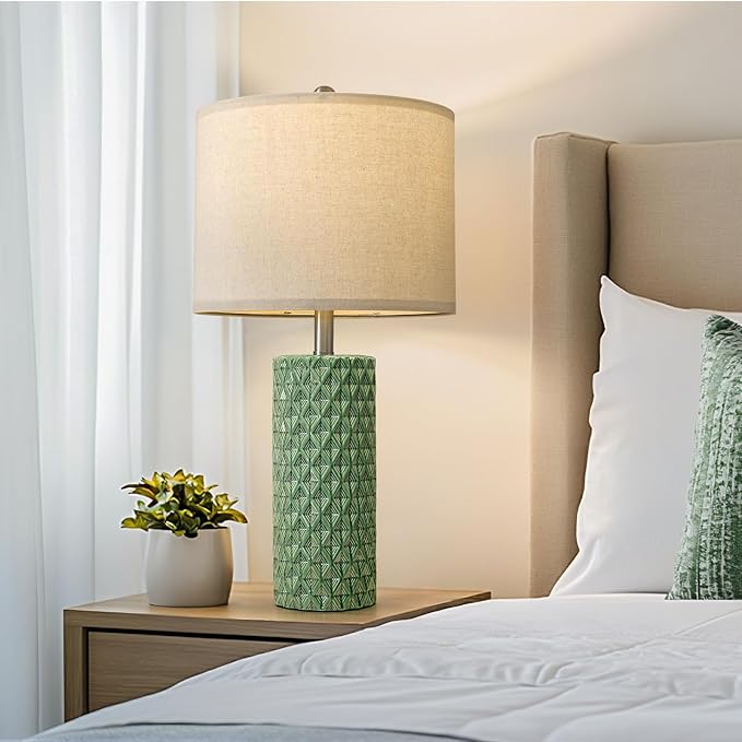 26" Tall Table Lamp for Living Room -Green Lamps Set of 2 Modern Ceramic Lamps for Night Stands, Bedside Lamp for End Tables, Nightstand Lamps for Bedroom