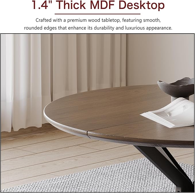 46.4" Round Dining Table, Mid Century Modern Round Dining Room Table for 4-6 with Metal Legs, Easy Assembly Coffee Table, Space-Saving Design for Kitchen and Dining Room