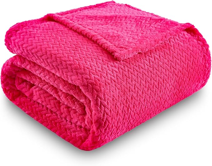 NEWCOSPLAY Super Soft Throw Blanket Dark Rose Red Premium Silky Flannel Fleece Leaves Pattern Lightweight Bed Blanket All Season Use (Dark Rose Red, Throw(50"x60"))