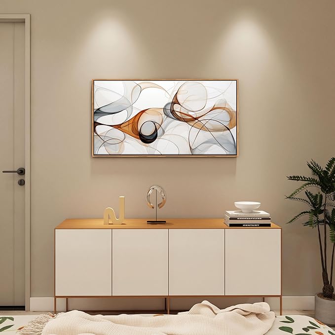 KLAKLA Modern Abstract Gray and Brown Designs - Colorful Curves and Translucent Medium - Frame Wall for Living Room Office Wall Decor Picture Artwork for walls