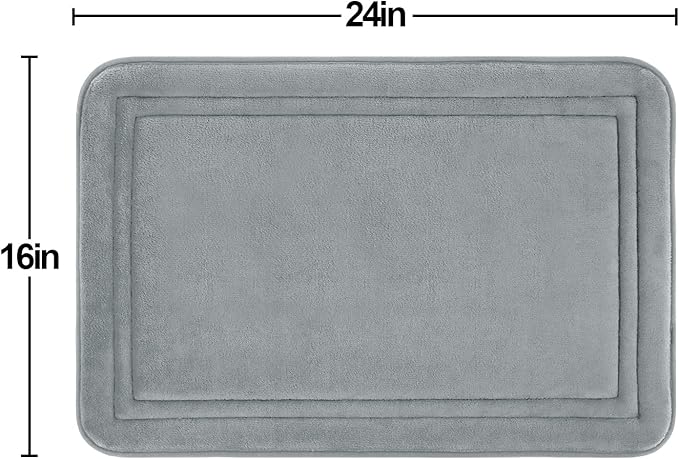 ITSOFT Memory Foam Bath Mat 24x16, Non Slip, Machine Washable, Quick Dry & Absorbent Rugs, Bath Mats for Bathroom Floor, Tub & Shower, Bathroom Rug, Gray