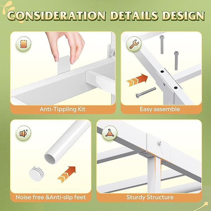 WLIVE Twin Bed Frames with Storage, Twin Bed Frame with LED Lights and Charging Station, Metal Platform Bed Frame with Headboard, White