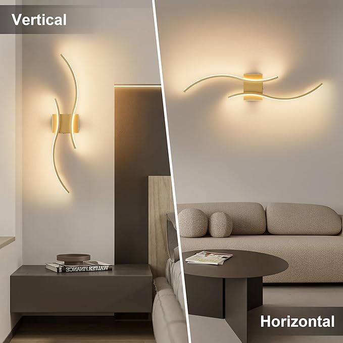 Battery Operated Wall Sconces Set of Two with Remote Control, Stepless Colors 3000K-6000K & Dimming, LED Gold Wireless Wall Light for Living Room, Hallway, Bedroom, 27.5 Inch (2 Pack)