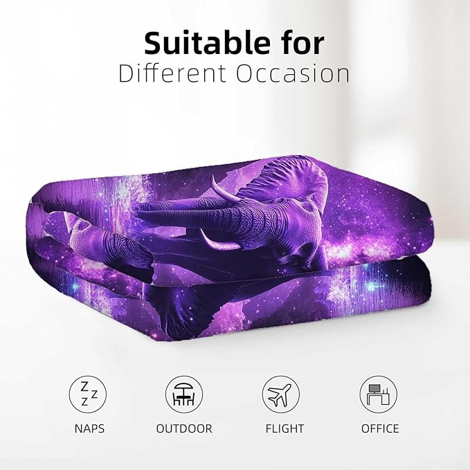 Elephant Throw Blanket, Elephant Gift for Women Men, Fleece Purple Print Pattern, Soft Plush Lightweight for Couch, Sofa, Bed and Living Room Decor, 50x60 inches