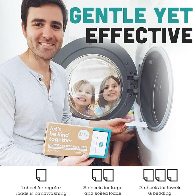 Kind Laundry Detergent Sheets with Stain-Fighting Enzymes - Plant Powered Eco-Friendly Laundry Soap Sheets - Home or Travel Laundry Detergent Fragrance Free, 18 Loads (Mom's Choice Award Winner)