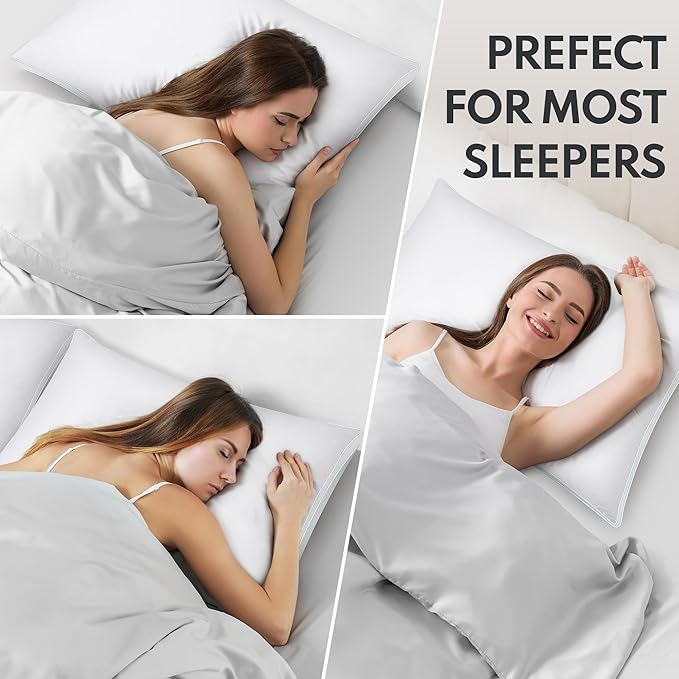 Goose Feather Down Pillows - Hotel Soft Bed Pillows Queen Size Set of 2 for Sleeping, 100% Cotton Cover Fluffy Support Gusseted Pillow for Back, Stomach, Side Sleepers White