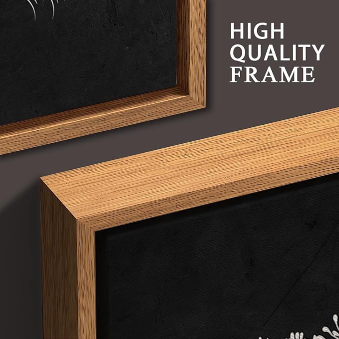 BINCUE Framed Botanical Wall Art Black Grey and White Plant Floral Print Canvas for Living Room Bedroom Office 3 Panel 16x24 Inches