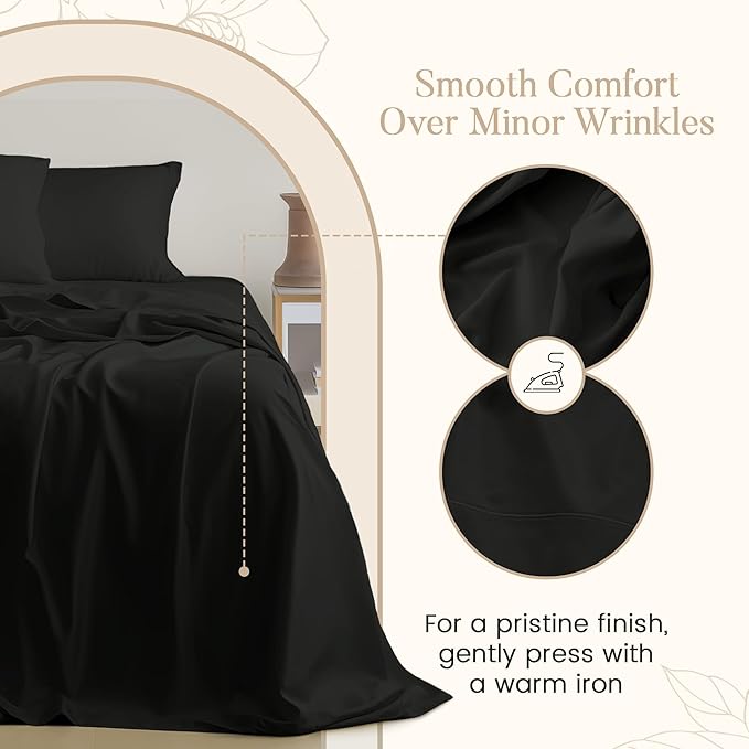 Egyptian Cotton King Size Sheet Set, 800 Thread Count Sateen Weave Hotel Collection King Sheets Deep Pockets, Soft & Comfy Cotton Bed Sheets Fits Upto 17", No Pill & Shrink - Black