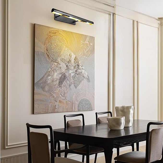 Black Picture Lights, 30inch Hardwired Picture Light for Wall, Dimmable Gallery Wall Lights, Rotatable Linear Picture Frame Light, Art Light for Wall Painting Display Artwork Portrait