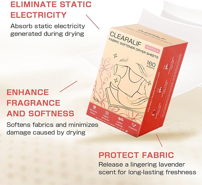 CLEARALIF All in One Laundry Detergent Sheets Kit, Magnolia Scent, 160 Loads Laundry Sheets + 160 Drying Sheets, Laundry Set Great for Travel, Softener Sheets Eco Package Friendly & Hypoallergenic