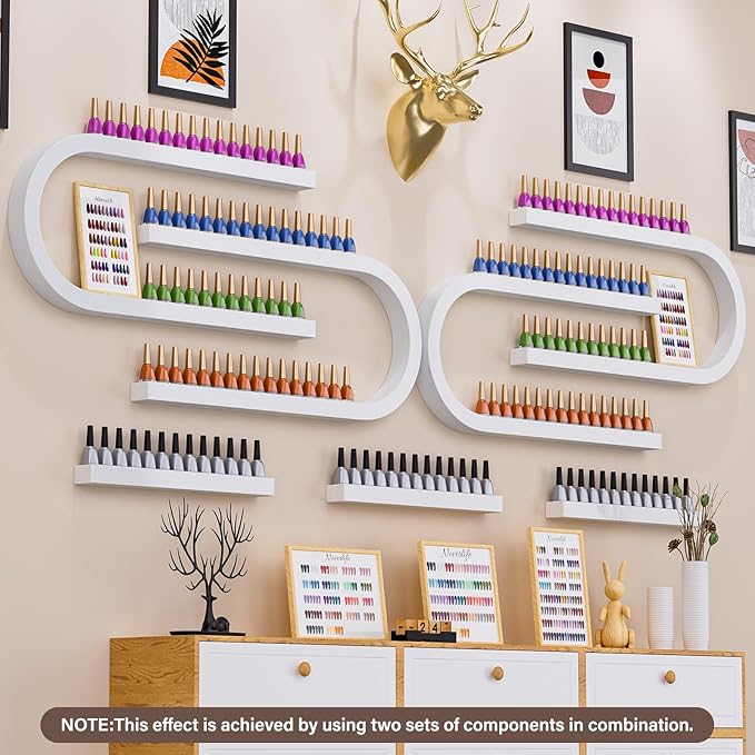Noverlife 3 Packs U Shape Nail Polish Wall Rack, Metal Nail Polish Organizer Wall Nail Polish Shelves, 5 Tiers Nail Polish Wall Display Makeups Lipstick Perfume Wall Shelf for Home Spas Nail Salon