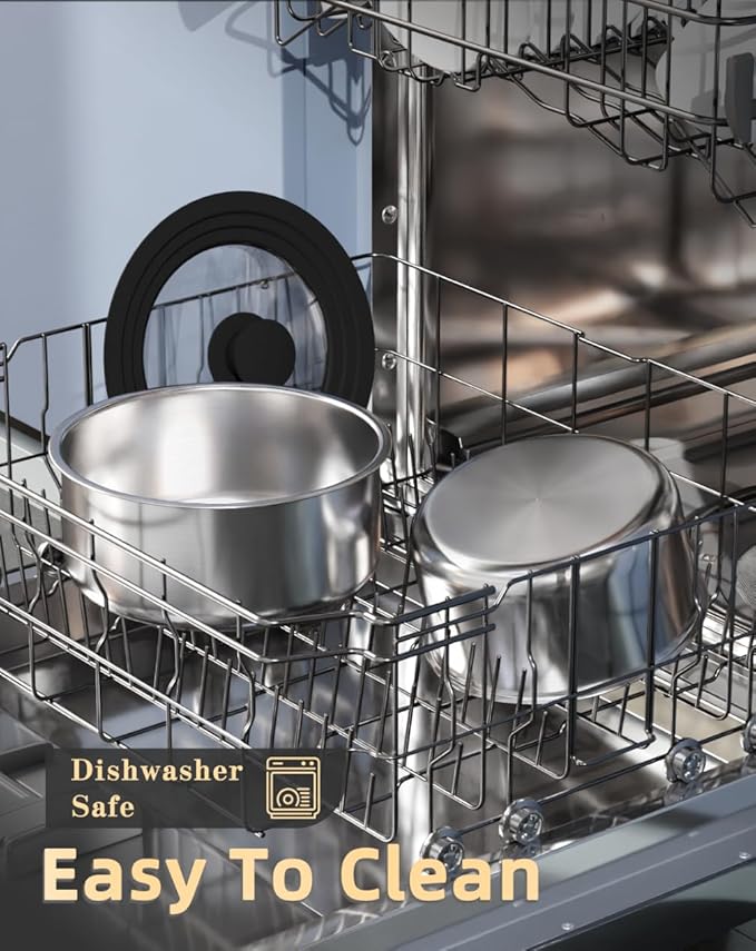 4-Pcs Stainless Steel Saucepan Set,3-Ply Stainless Steel Cookware Set with 7''&8'' Pots, Removable Handle and Multi-Purpose Silicone Lid - All Stovetop Compatible, PTFE & PFOA Free All Stovetop