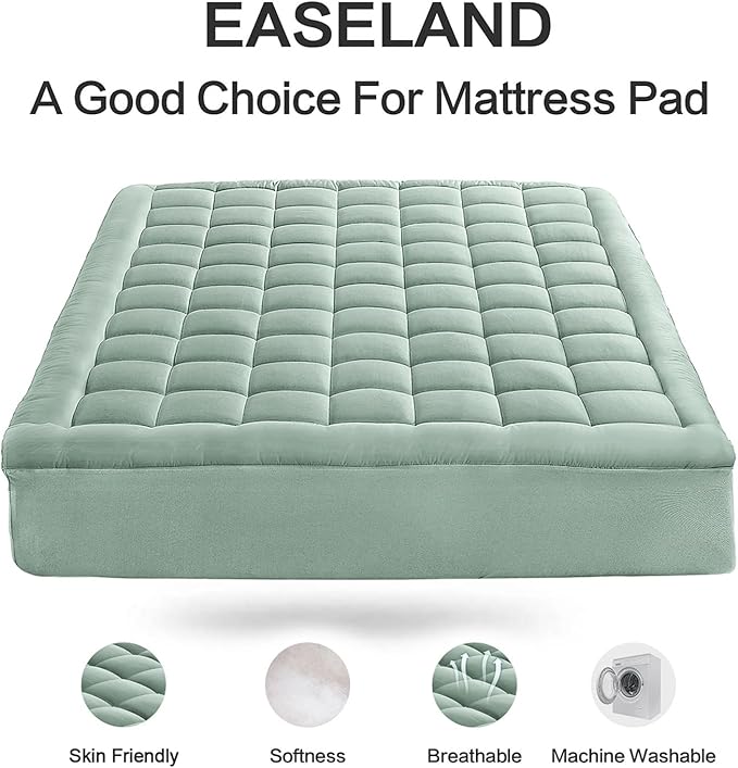 EASELAND Twin Size Mattress Pad Pillow Top Mattress Cover Quilted Fitted Mattress Protector Single 8-21" Deep Pocket Cooling Mattress Topper (39x75 Inches, Pale Aqua)