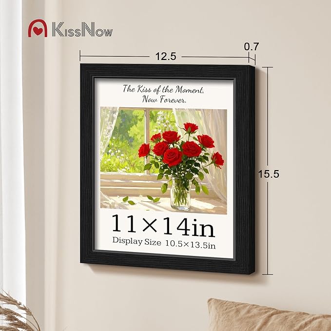 11x14 Picture Frame 4 Pack, Black Solid Wood, Wall Gallery Poster Frame