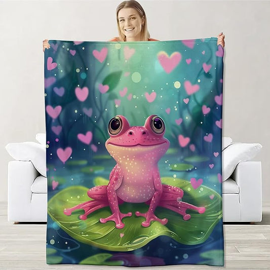 Frog Blanket for Women Men Adults, Flannel Frog Blankets Gifts, Frog with Love Heart Throw Blanket for Sofa Couch Bed Living Room Soft Warm Cozy Frog Decor 40" x 50"