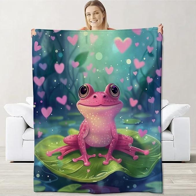 Frog Blanket for Women Men Adults, Flannel Frog Blankets Gifts, Frog with Love Heart Throw Blanket for Sofa Couch Bed Living Room Soft Warm Cozy Frog Decor 60" x 50"