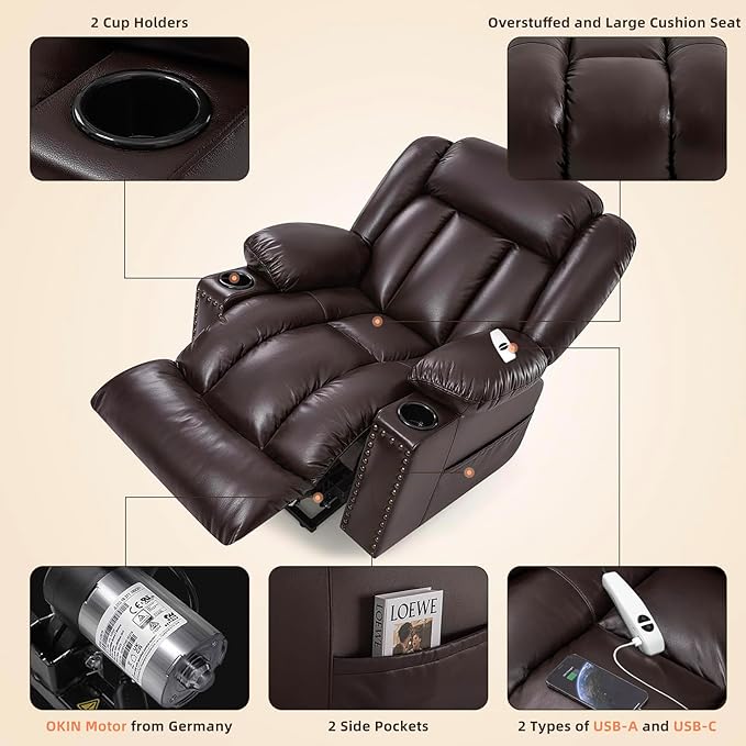 Small Power Lift Chairs Recliners for Petite Elderly, 3 Position Lift Recliner Chair for Small Space, Heating and Massage, USB-A USB-C, Cup Holder, Side Pocket Dark Brown