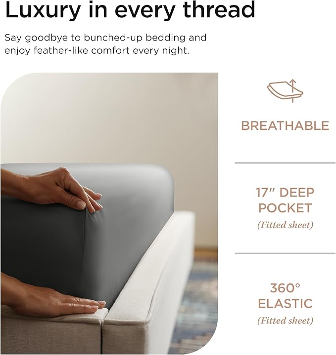 Threadmill Luxury Supima Cotton Sheets, Luxury 1000 Thread Count 100% Soft Cotton Sheets for Full Size Bed, 4 Pc Dark Grey Bed Sheets Full Set, 5-Star Hotel Quality Deep Pocket Bed Sheets Set