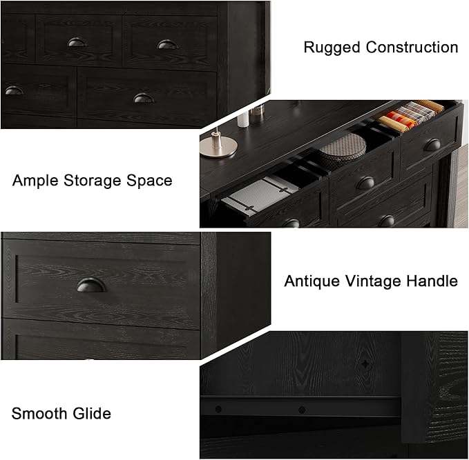 Wananlanen® Farmhouse Dresser for Bedroom, Antique Double Dresser & Chest of Drawer with Vintage Handle and Storage, Wooden Tall Rustic Organizer for Bedroom