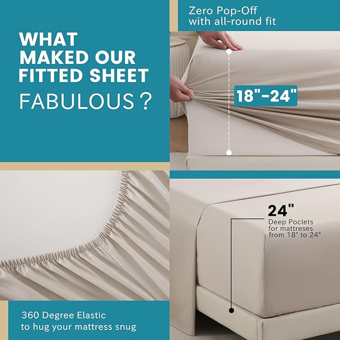 Bedlifes King Sheet Set, Extra Deep Pocket 18-24 Inches,1000Thread Count 100% Egyptian Cotton, Soft and Breathable Sateen 4-Piece,Linen