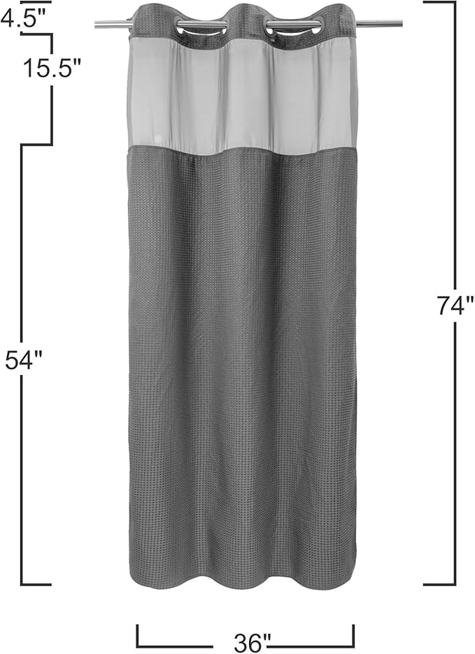 River Dream Stall Heavyweight No Hooks Required Dotted Waffle Weave Shower Curtain with Snap in Liner - 36W x 74H,Hotel Grade,Spa Like Bath Curtain,Gray