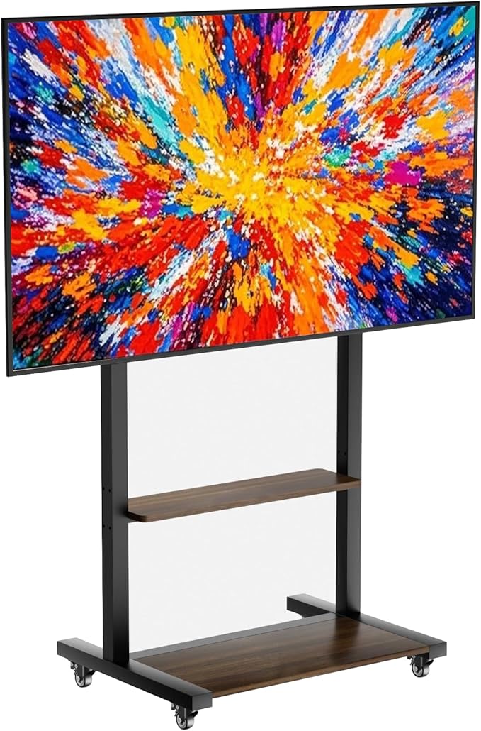 unho Rolling TV Cart Rolling TV Stand with Wheels for 40 55 65 75 85 100Inch LCD LED Flat up to 220 lbs, Max VESA800x600 mm Heavy Duty Portable Floor TV Stand Large Base Trolley Height Adjustable