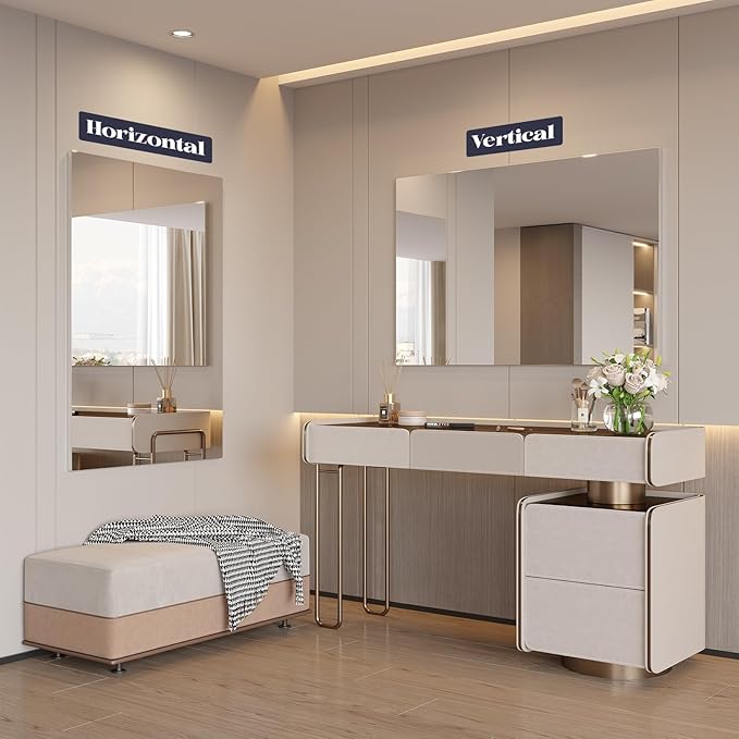 Frameless Mirror, 28"x32" Bathroom Mirrors for Over Sink, Large Tempered Glass Square Vanity Mirror, Wall Mirror for Living Room, Bedroom, Entryway, Gym, Yoga