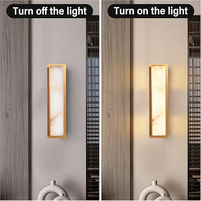 Modern LED Natural Alabaster Gypsum Wall lamp 15W Warm Yellow 2700K Wall Mounted Wall lamp Indoor sucelating Alabaster Gypsum Wall Mounted Lighting Suitable for Living Room (Imitation Brass Color)