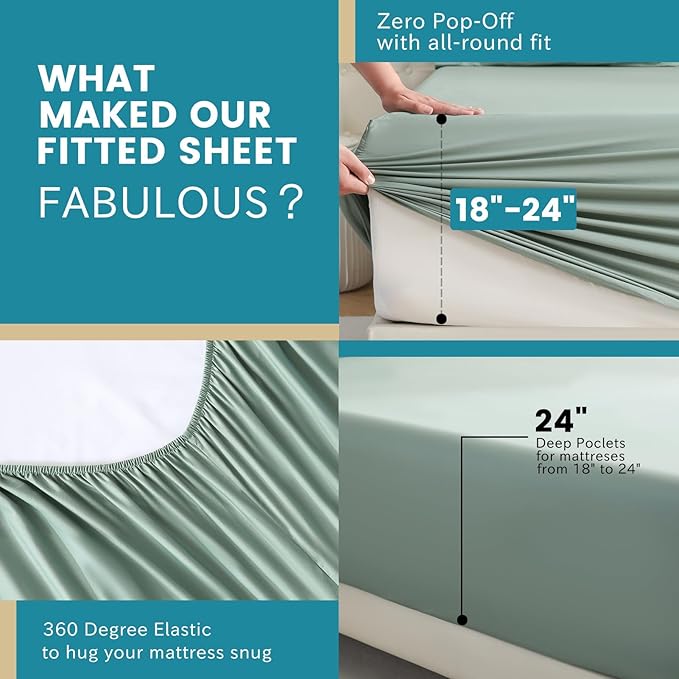 Bedlifes California King Sheet Set, Extra Deep Pocket 18-24 Inches, 1000Thread Count 100% Egyptian Cotton, Soft and Breathable 4-Piece,Sage Green